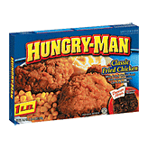 Hungry-Man Selects classic fried chicken w/ home-style mashed potatoes and sweet corn, includes an chocolate brownie Left Picture